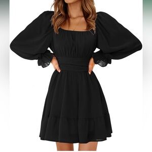 Zaful Black Puff Lantern Long Sleeve Aline Mini Dress w/ back tie